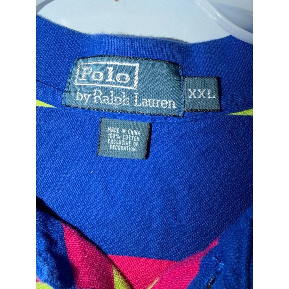 Polo Ralph Lauren 90's brightly colored striped polo orange pony men's XXL